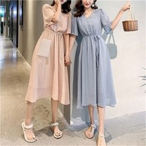 [오노마] ONM 브이넥 플레어 쉬폰 원피스