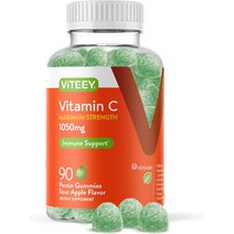 비타민 C 구미 1050mg 최대 강도 지원 부스터 건강 보조 식품 비건 식물 기반 펙틴 성인 남성 여성 청소년 및 어린이에게 좋음 녹색 사과 맛 90개 2팩, [01] 90개1팩