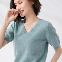 디커스텀 여성용 브이넥 반팔 여름 니트티