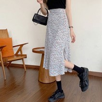 쉬폰 스커트 치마 여성 버튼 디자인 캐주얼 스트릿 심플 꽃 사이드 절개 프레피룩 스타일