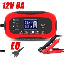 12V 배터리 자동차 충전기 지능형 고속 충전 펄스 수리 유형 완전 자동 정지 듀얼 모드 오토바이 트럭용 납산 8A, 12V8A Red EU Plug