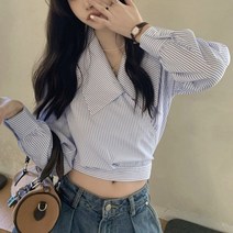 허니시스터 / 스로아 스트라이프 크롭 랩 셔츠