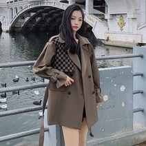 여성 바바리 허리벨트 트렌치코트 디자인 고급스런 와끼 체크 트렌치녀 봄가을 키 작은 영