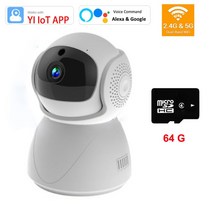 베이비모니터 스마트홈 펫 강아지 카메라 CCTV 5G 2.4G 듀얼 밴드 1080P WiFi 무선 자동 추적 베이비 모니터 PTZ 보안 감시 미니 YIIOT Alexa Google, [02] Camera 64G, [01] EU 플러그