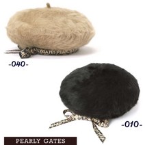 PEARLY GATES 파리 게이츠 BLACK & TORA 레오파드 무늬 리본장식 폭신폭신 샤기 베레모 053-2287020/22D, 블랙(010)