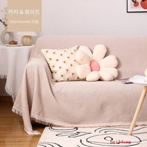 puildaug 방진 소파 커버 모래 출시 사계절 보편적 인 미끄럼 방지 소파 쿠션 안티 고양이 스크래치 풀 백, 카키색흰색짜여진(양면) 180*260-