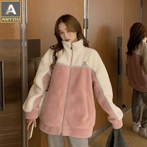 ANYOU 뽀글이 플리스 여성자켓 스탠딩 칼라 지퍼 양털후리스