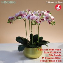화병 도자기 유리 돌 흰색 나방 난초 DIY 꽃꽂이 (5PCS 4PCS 이끼 잎 + 냄비) 나비 꽃 장식 중심 인디고, 24 1 SET DIY