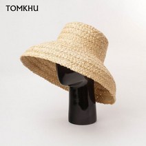 왕골 밀짚모자 여성용 수제 여름 모자 라피아 밀짚 태양 버킷 캡 파나마 비치 플로피