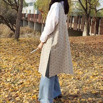 방가지똥 앞치마 통원피스 베이지 노란꽃 바이오워싱린넨 앞치마, 1개