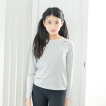 요가피기 YP50322 숄더 라인 컷 오프 롱 슬리브 그레이멜란지