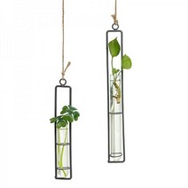 카페 벽걸이 슬림 철제 유리 화병 (3size) 오브제 화분 조경 감성 우드 꽃