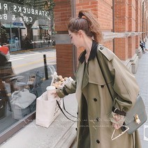 77사이즈 여자 블랙 배색 베이지 트렌치코트 연예인 st 봄 가을 데일리 하객 모임 코트