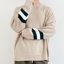 브랜드없음 블레오 남성 봄 가을 라운드 오버핏 단가라 데일리 긴팔 니트