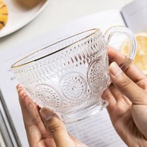 빈티지컵 강화유리컵 카페유리컵 비전글라 레트로 양각 Phnom Penh 유리 우유 컵 둥근 태양 꽃 물 레스토랑 음료 주스 유럽 커피 머그잔, 02_as description