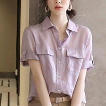 SJW 여성 무지 반팔 셔츠 남방 카라 소매롤업 루즈핏 빅사이즈 블라우스 상의 봄 여름