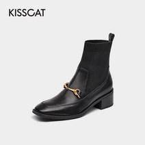 고무신 KIS 키스캣 은태 전문점 심플 패치워크 질감 사각코 미들굽 삭스부츠 KA2152651 4307828057