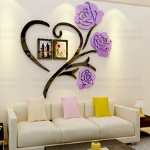 아크릴 스티커 3D 입체 포인트 시트지 벽장식 카페 집꾸미기 인테리어 세계지도외 28종, 06_로즈하트(퍼플)소형