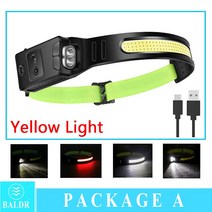 자동차 전방 감지 센서 KDULIT COB LED 헤드 램프 USB 충전식 휴대용 플래시라이트 내장 배터리 작업 조명 캠핑 러닝 597EA 3, Built in battery, 01 Style 1 Yellow Light