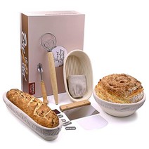 Banneton 빵 가공 바구니 세트 사워도우 빵 베이킹 용품 빵 만들기 키트 22.4cm(9인치) 원형 25.4cm(10인치) 타원형 및 바게트 지팡이 사워도우 방지 바구니