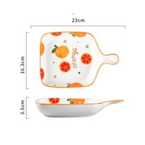 도자기 오븐 요리 플레이팅 과일 그림 손잡이 접시 그릇 디저트 과일 홈카페 파티, 싱글 손잡이 사각-오렌지