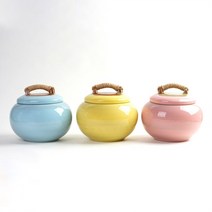 분청 컬러 무지 잡곡 단지 5kg 쌀독 현관 소금항아리, 노랑, 1개