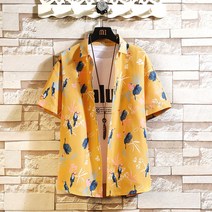 DFMEI 남성 반팔 프린트 빅 사이즈 이너 루즈핏 셔츠