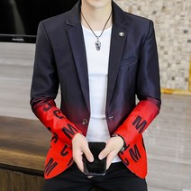 2022 남자 패션 정장 파티 코트 캐주얼 슬림 맞는 자 켓 단추 양복 편지 꽃 인쇄 그림 블레이 저 남성