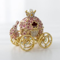 큐빅 토끼마차 골드 보석함 예쁜 스테인드글라스 악세사리보관함 귀걸이 세트 케이스 명품, 아이보리