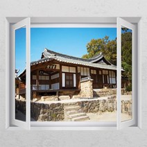 [바보사랑] ih357-맑은 공기속에 기와집_창문그림액자_뮤럴시트지[꾸밈], 상세 설명 참조, 타입선택:D타입-엘레강스실버