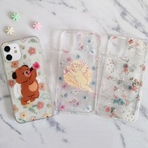 사은품/아이폰 전기종 레트로 감성 플라워 꽃 무늬 디자인 귀여운 곰돌이 천사 캐릭터 그립톡 스마트톡 거치대 심플 슬림 젤리 실리콘 투명 케이스