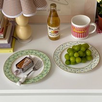 프랑스 식기 플레이트 홈카페 빈티지접시 인플루언서, 봄기운(흰바탕에 국접시)