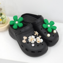 [오늘출발] 패딩 진주 꽃 지비츠 포함 경량 말랑 여름 아쿠아 통굽 슬리퍼 5cm