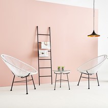 뉴코드고정 2인세트 아카풀코 야외용의자 테이블세트 카페 테라스 라탄 인테리어, 코드2인세트 화이트