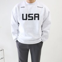 엠클로 남자 오버핏 기모 USA 레터링 프린팅 겨울 맨투맨 티셔츠