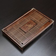 서랍형 대나무차판 다기트레이 받침대 중형 브라운 배수호스 찻상 다도 다기