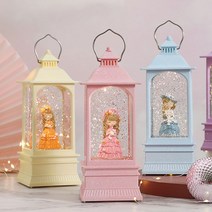 파스텔 랜턴 공주 워터볼 오르골 무드등 사각 램프 어린이 선물 인테리어 소품, 옐로우