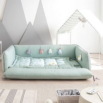 [쁘띠베이비] 토이 알로스케어 멜란민트 범퍼침대 L(스마트프레임+탑커버), 프레임:그레이 / 탑커버:반달그린