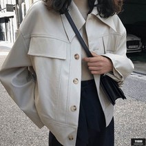 가바바 여성 라이더자켓 빅카라가 포인트 오버핏 가죽자켓 G56084
