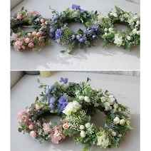 예쁜 장미 조화 리스 포인트 데코 장식 빈티지, 핑크