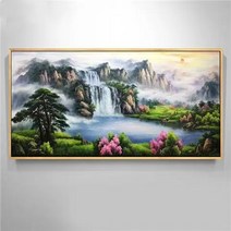 Makone 상표등록 재물복 들어오는 폭포 산수화 풍경 대형 보석십자수 압정 아트, 200x80cm