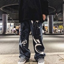 남성데님 Y2k 남성용 한국 캐주얼 스트리트웨어 블루
