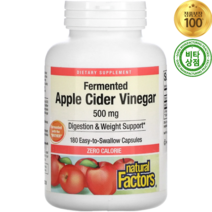 내추럴팩터스 사과 애플 사이다 비니거 식초 500mg 180정 Apple Cider Vinegar, 180 Count