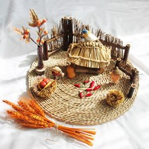 가을 장식품 시골 초가집 전통 민속 세트 빈티지 인테리어 소품 납골당 미니어처, 대형 나무울타리(소)