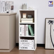 M컴퍼니 낮은 책장 겸 수납장 책상 원목 책꽂이 3단 아기 전면책장 선반 30x24x77 화이트컬러 시즈 파티션 인테리어 미니책장 [X-904FK01], 3단 (3칸)