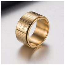 옴반지 40대 불교 인장 남자 회 전자 손가락 반지 12mm 빈티지 Sutra 새겨진 티타늄 강철 보석 Anillo Anel