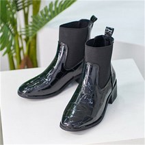 [베리슈] 4.5cm 에나멜 뱀피 첼시 앵클부츠