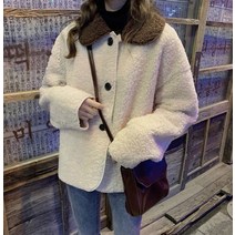 [배색카라 양털 자켓 Free] 여성 뽀글이 점퍼 여자 양털 코트 아우터