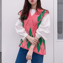 [세인트이브] 다이아몬트 무늬 화사한 핑크핑크 니트조끼