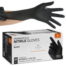 [워크라인 프리미엄 6.0 두꺼운 니트릴장갑] 식품용 파우더프리 [FDA/CE/ASTM인증] 블랙_100매, 블랙_S, 100개